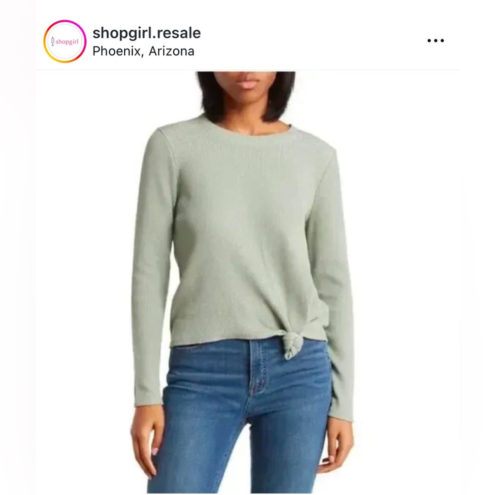 Madewell Elwood Knot Long Sleeve Crew Neck Top Green Size Medium Anthropologie